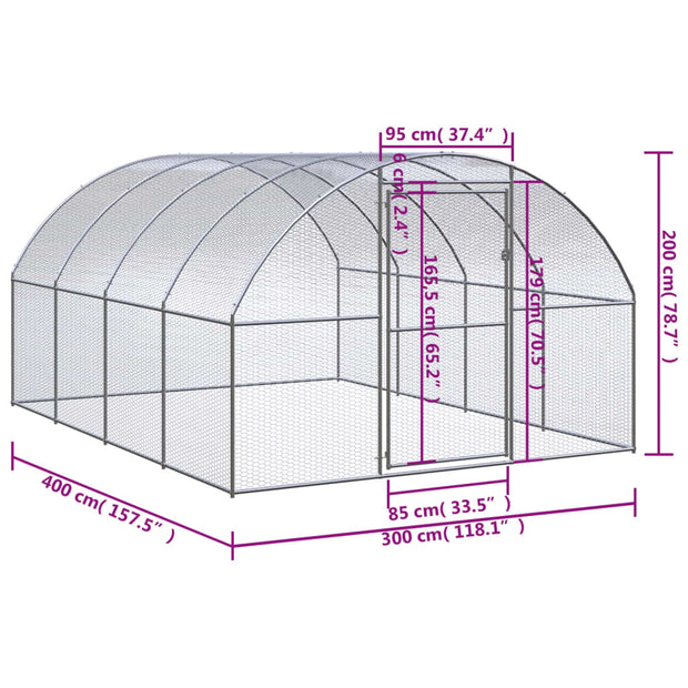 Outdoor Chicken Coop 9.8'x13.1'x6.6' Galvanized Steel