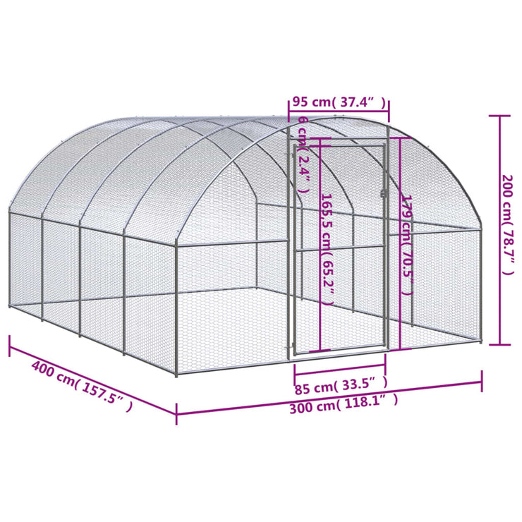 Outdoor Chicken Coop 9.8'x13.1'x6.6' Galvanized Steel