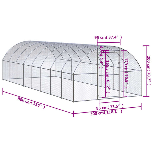 Outdoor Chicken Coop 9.8'x26.2'x6.6' Galvanized Steel