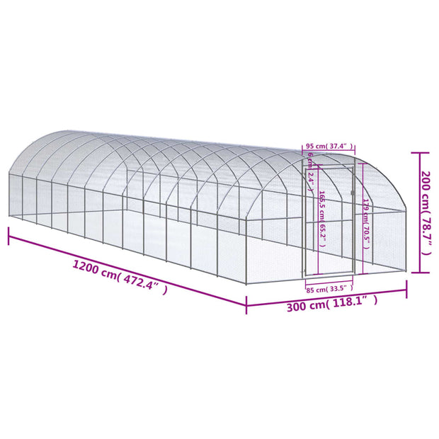 Outdoor Chicken Coop 9.8'x39.4'x6.6' Galvanized Steel