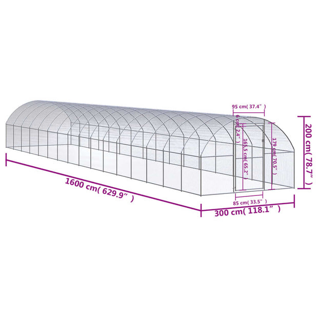 Outdoor Chicken Coop 9.8'x52.5'x6.6' Galvanized Steel