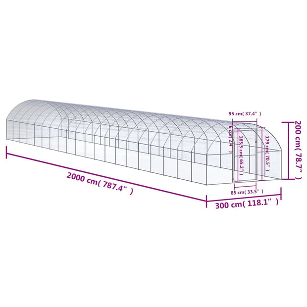 Outdoor Chicken Coop 9.8'x65.6'x6.6' Galvanized Steel