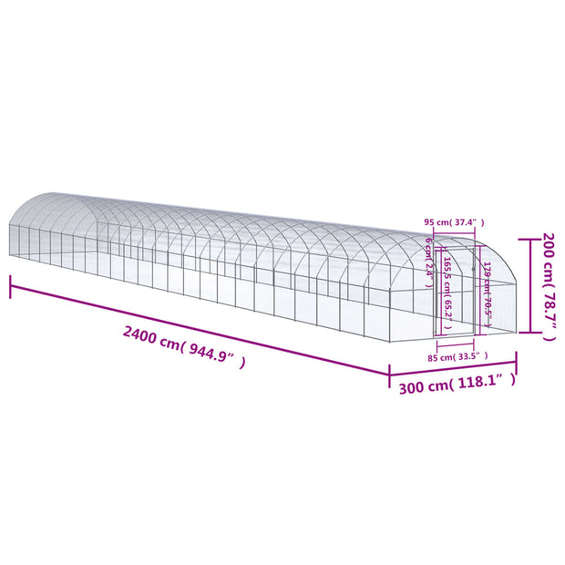 Outdoor Chicken Coop 9.8'x78.7'x6.6' Galvanized Steel