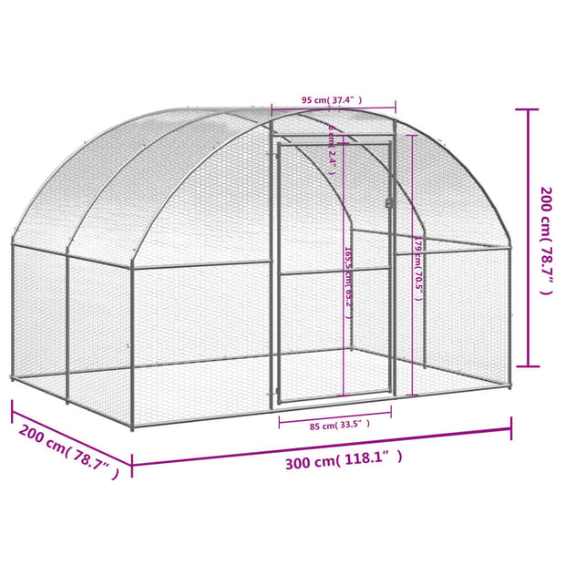 Outdoor Chicken Coop 9.8'x6.6'x6.6' Galvanized Steel