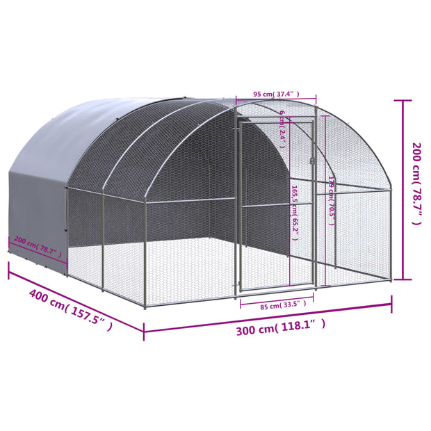 Outdoor Chicken Coop 9.8'x13.1'x6.6' Galvanized Steel