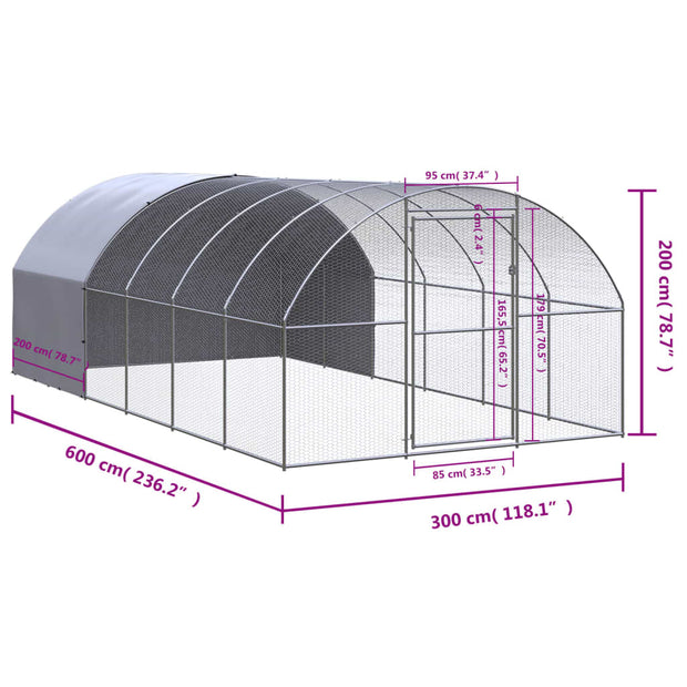 Outdoor Chicken Coop 9.8'x19.7'x6.6' Galvanized Steel