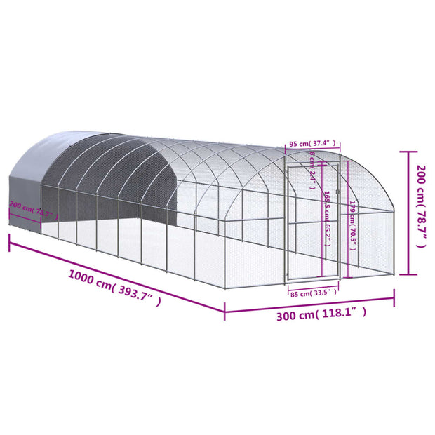 Outdoor Chicken Coop 9.8'x32.8'x6.6' Galvanized Steel