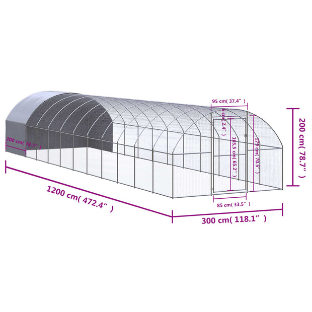 Outdoor Chicken Coop 9.8'x39.4'x6.6' Galvanized Steel