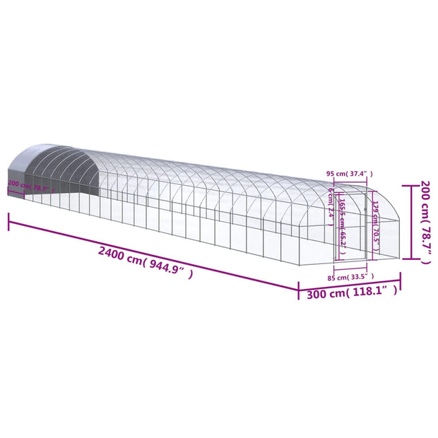 Outdoor Chicken Coop 9.8'x78.7'x6.6' Galvanized Steel