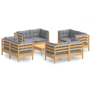 9 Piece Patio Lounge Set with Gray Cushions Pinewood