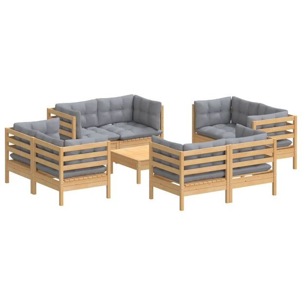 9 Piece Patio Lounge Set with Gray Cushions Pinewood