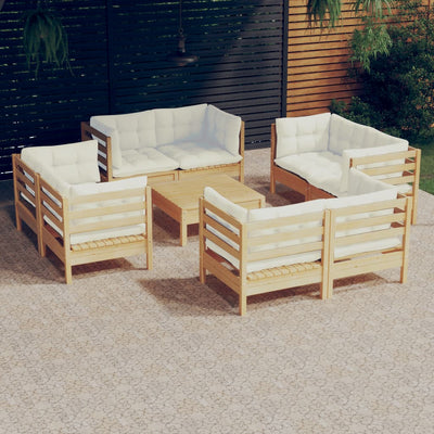 9 Piece Patio Lounge Set with Cream Cushions Pinewood