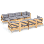 9 Piece Patio Lounge Set with Gray Cushions Solid Pinewood