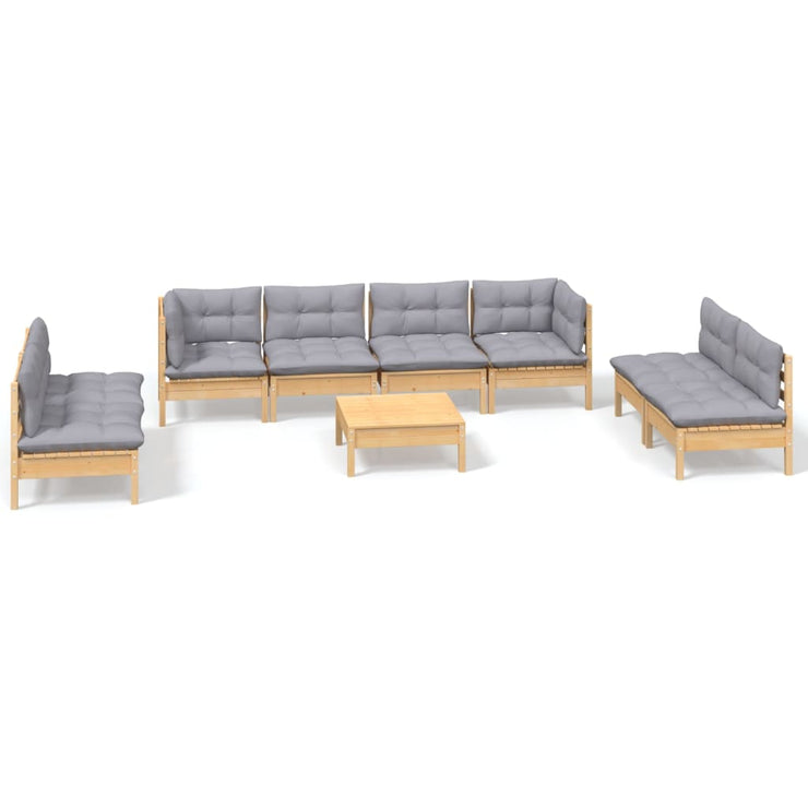 9 Piece Patio Lounge Set with Gray Cushions Solid Pinewood