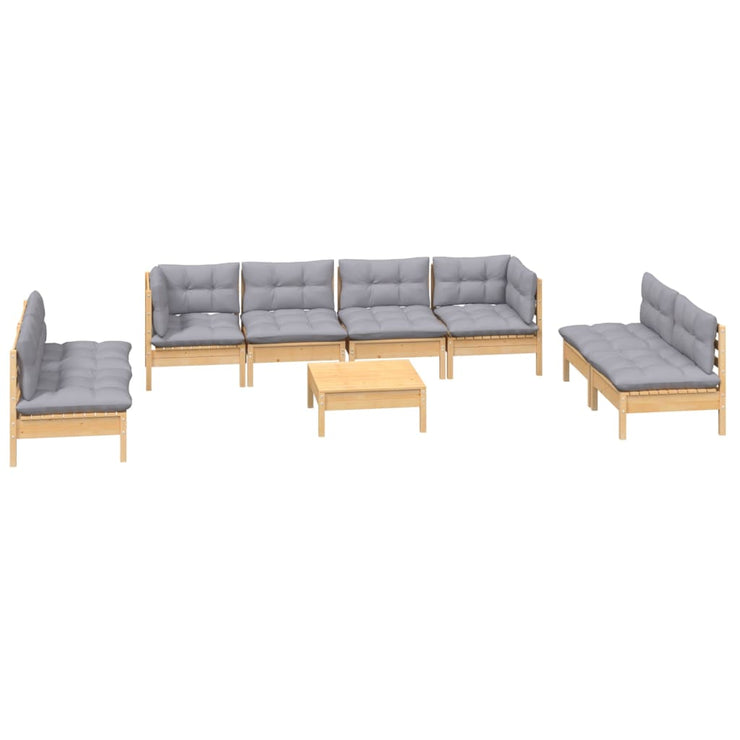 9 Piece Patio Lounge Set with Gray Cushions Solid Pinewood