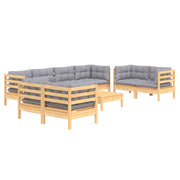 9 Piece Patio Lounge Set with Gray Cushions Solid Pinewood