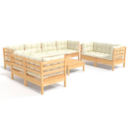 9 Piece Patio Lounge Set with Cream Cushions Solid Pinewood