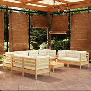 9 Piece Patio Lounge Set with Cream Cushions Solid Pinewood