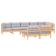 9 Piece Patio Lounge Set with Gray Cushions Solid Pinewood