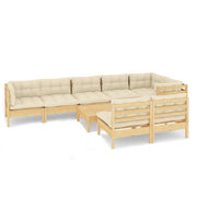 9 Piece Patio Lounge Set with Cream Cushions Solid Pinewood