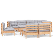 9 Piece Patio Lounge Set with Gray Cushions Solid Pinewood