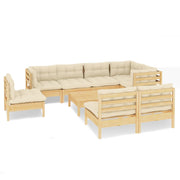 9 Piece Patio Lounge Set with Cream Cushions Solid Pinewood