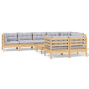 9 Piece Patio Lounge Set with Gray Cushions Solid Pinewood