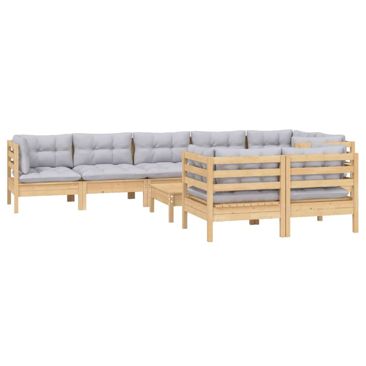 9 Piece Patio Lounge Set with Gray Cushions Solid Pinewood