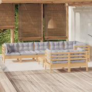 9 Piece Patio Lounge Set with Gray Cushions Solid Pinewood