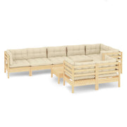 9 Piece Patio Lounge Set with Cream Cushions Solid Pinewood