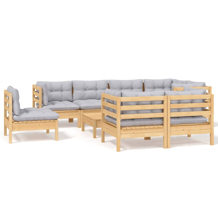 9 Piece Patio Lounge Set with Gray Cushions Solid Pinewood