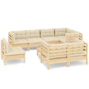 9 Piece Patio Lounge Set with Cream Cushions Solid Pinewood