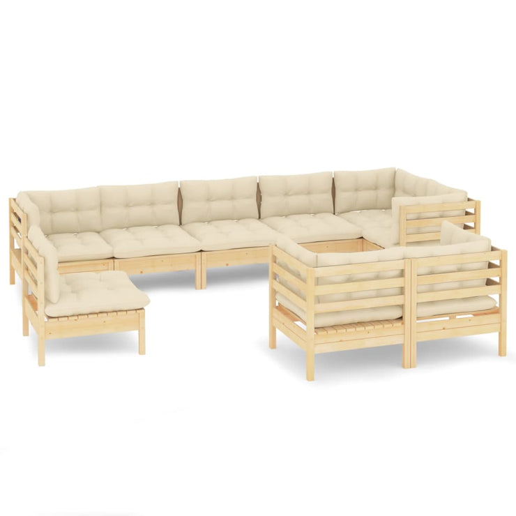 9 Piece Patio Lounge Set with Cream Cushions Solid Pinewood