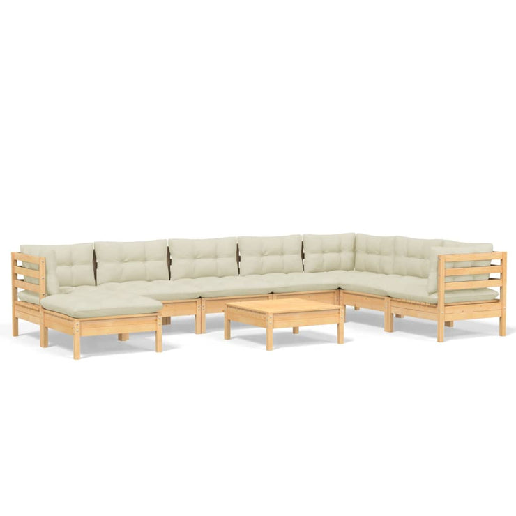 9 Piece Patio Lounge Set with Cream Cushions Solid Pinewood