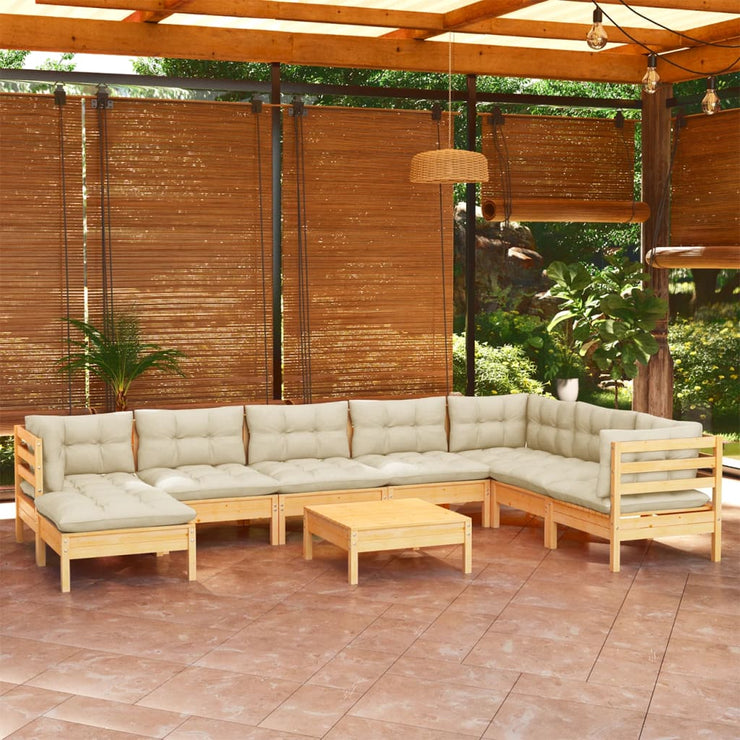 9 Piece Patio Lounge Set with Cream Cushions Solid Pinewood