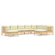 9 Piece Patio Lounge Set with Cream Cushions Solid Pinewood