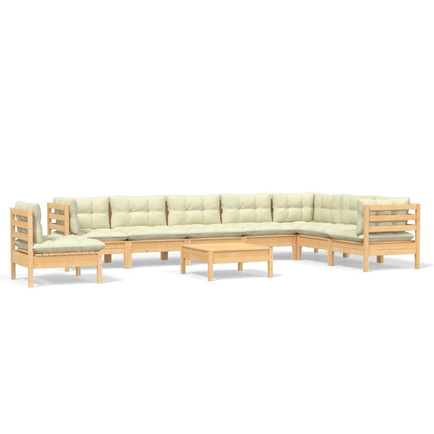 9 Piece Patio Lounge Set with Cream Cushions Solid Pinewood