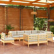 9 Piece Patio Lounge Set with Cream Cushions Solid Pinewood