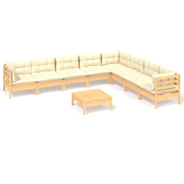 9 Piece Patio Lounge Set with Cream Cushions Solid Pinewood