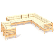 9 Piece Patio Lounge Set with Cream Cushions Solid Pinewood