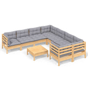 9 Piece Patio Lounge Set with Gray Cushions Pinewood