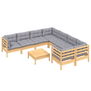 9 Piece Patio Lounge Set with Gray Cushions Pinewood