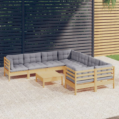 9 Piece Patio Lounge Set with Gray Cushions Pinewood