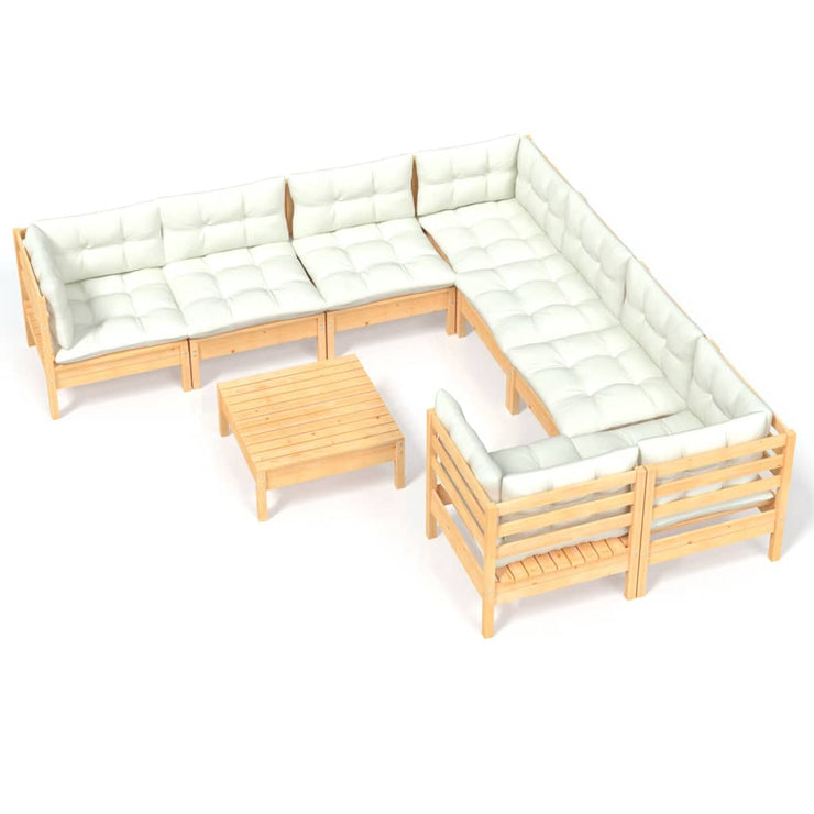 9 Piece Patio Lounge Set with Cream Cushions Pinewood