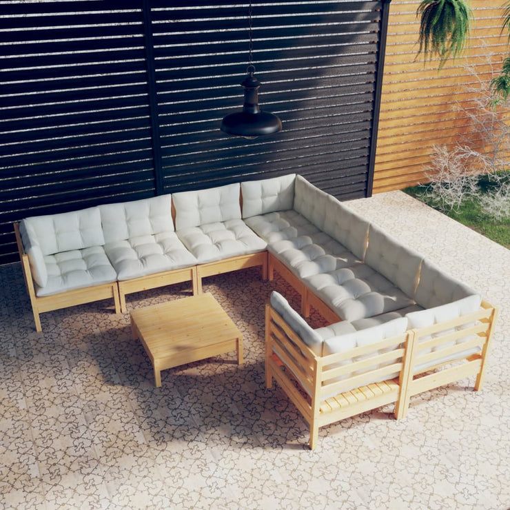 9 Piece Patio Lounge Set with Cream Cushions Pinewood