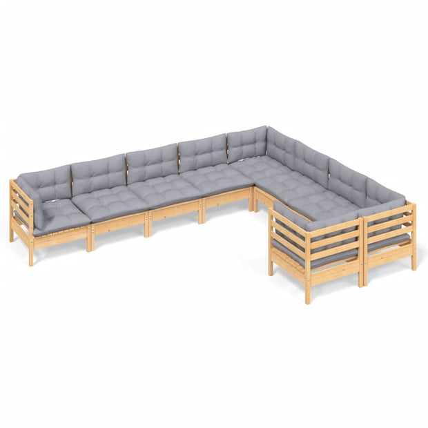 9 Piece Patio Lounge Set with Gray Cushions Pinewood