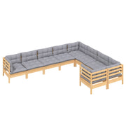 9 Piece Patio Lounge Set with Gray Cushions Pinewood