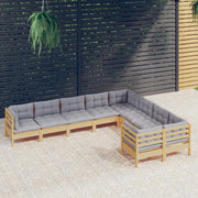 9 Piece Patio Lounge Set with Gray Cushions Pinewood