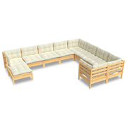 10 Piece Patio Lounge Set with Cream Cushions Pinewood