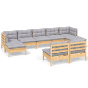 9 Piece Patio Lounge Set with Gray Cushions Pinewood